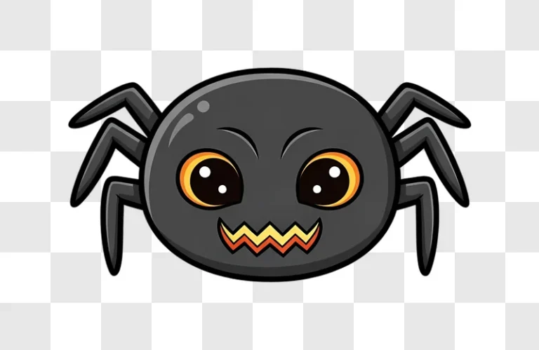 cute cartoon black spider with big eyes and scary smile edited