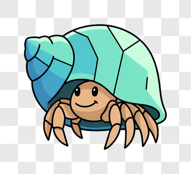 cute cartoon hermit crab in a blue shell edited
