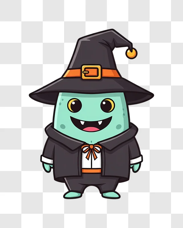 cute cartoon monster wearing a witch hat and suit edited