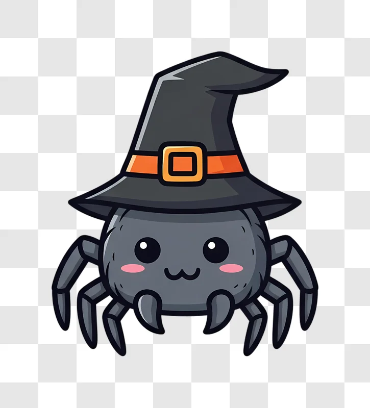 cute cartoon spider wearing a witch hat
