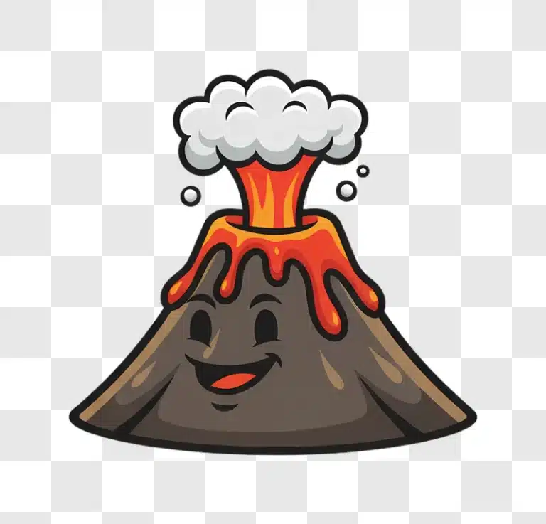 cute cartoon volcano character with happy face and smoke eruption edited