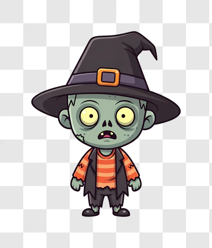 cute cartoon zombie wearing a witch hat