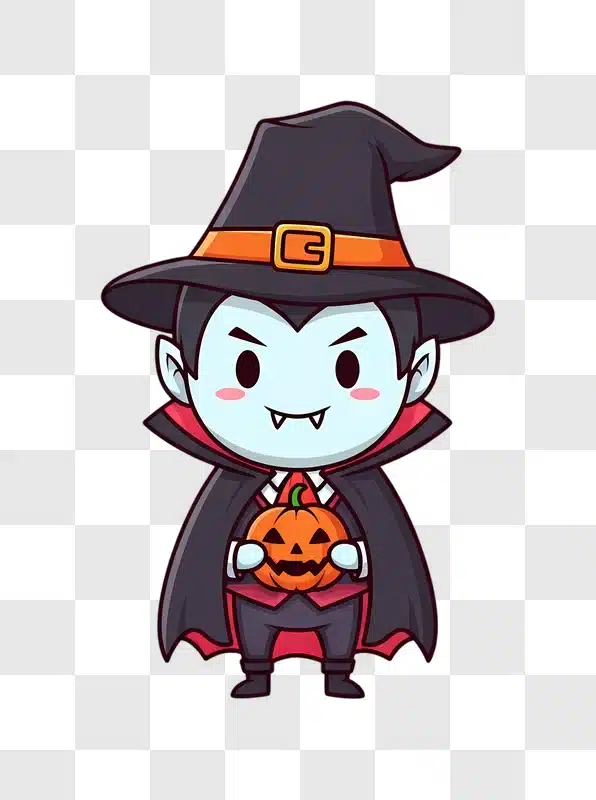 cute chibi vampire holding a pumpkin edited