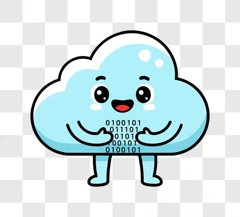 cute cloud character holding binary code data edited