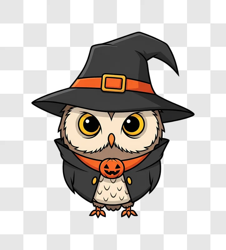 cute halloween owl wearing witch hat and cloak edited