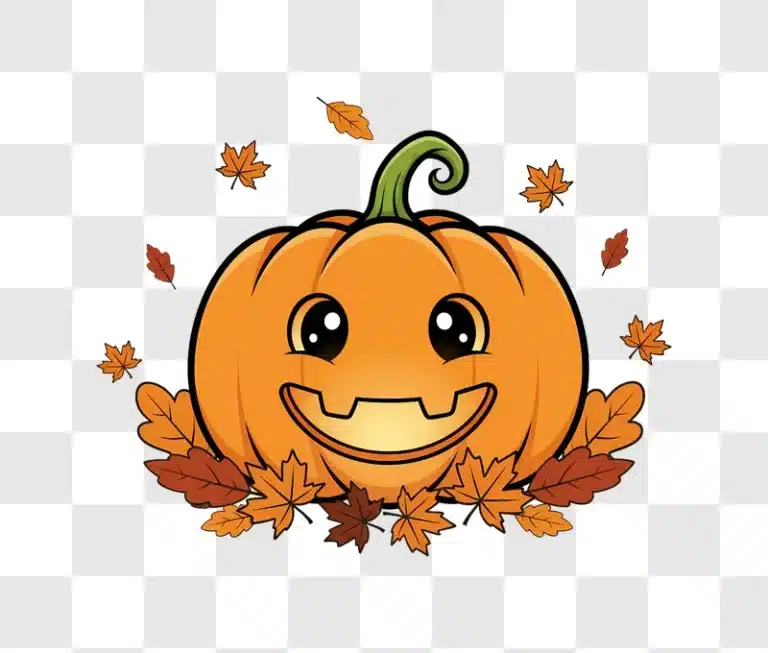 cute halloween pumpkin with autumn leaves edited