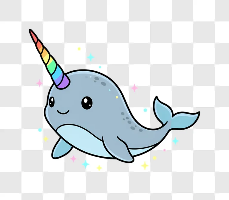 cute kawaii narwhal with rainbow unicorn horn edited