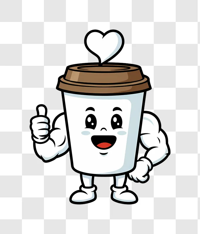 cute muscular coffee cup character giving thumbs up edited