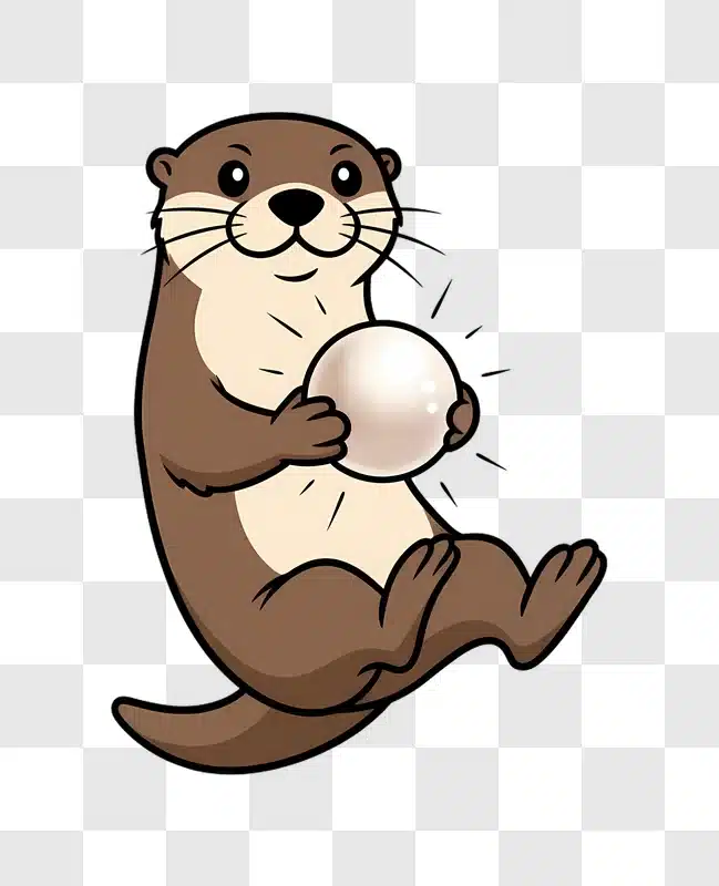 cute otter holding a shiny pearl illustration edited