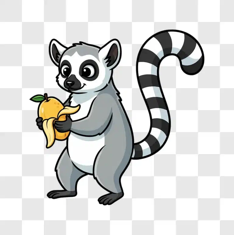 cute ring tailed lemur holding a mango fruit edited