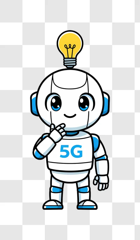 cute robot with lightbulb idea 5g technology edited