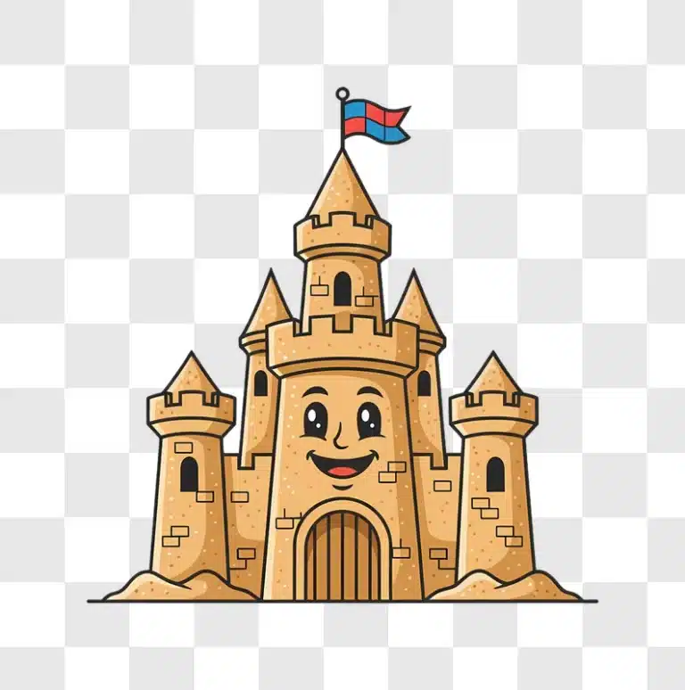 cute sandcastle character with flag on top edited