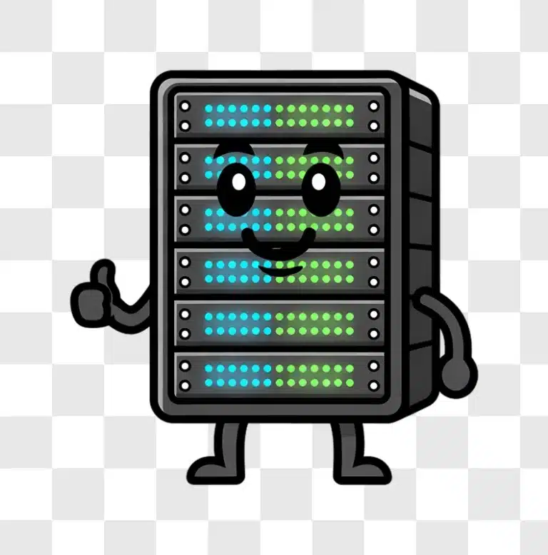 cute server rack character giving thumbs up edited