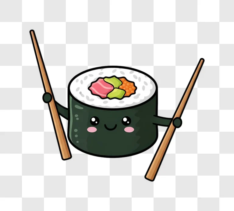 cute sushi roll character holding chopsticks edited
