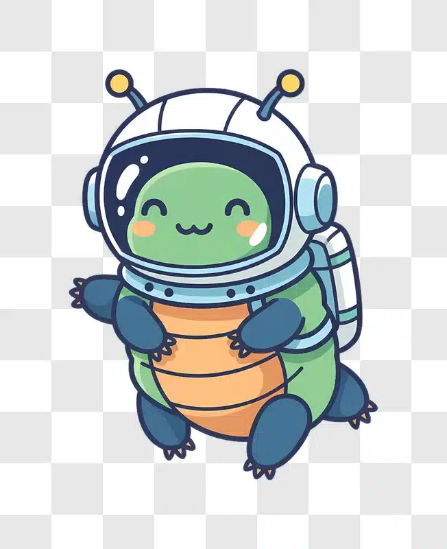 cute cartoon alien turtle astronaut in space suit edited