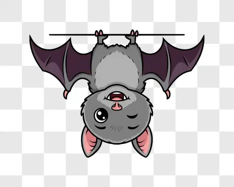 cute cartoon bat hanging upside down on a branch edited