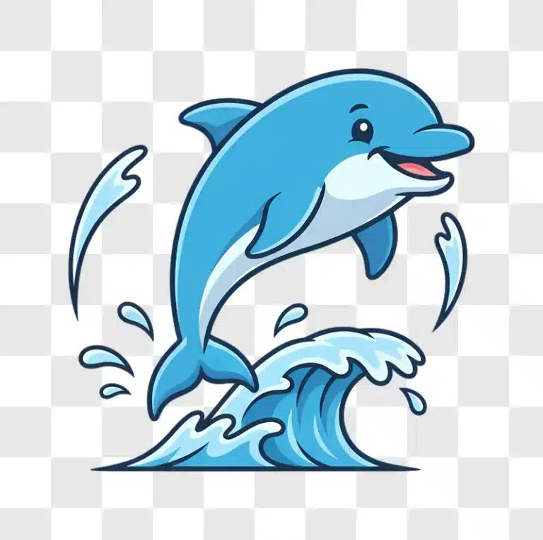 cute cartoon dolphin jumping over a wave edited