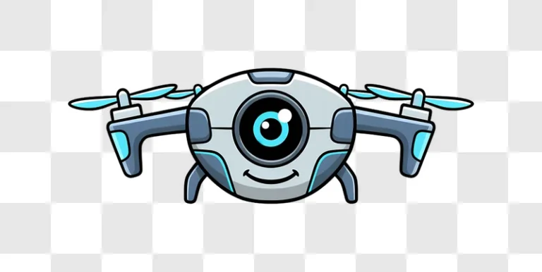 cute cartoon drone with big blue eye and smiling face edited