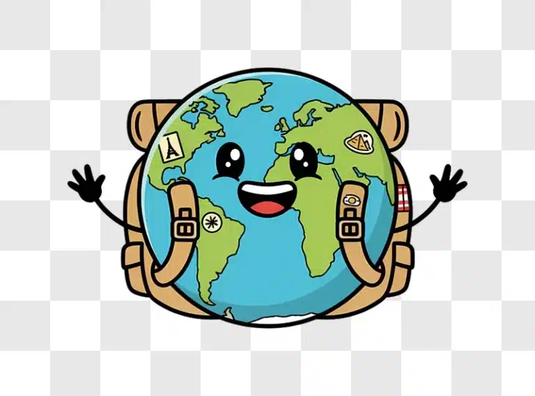 cute cartoon earth character with backpack ready for travel adventure edited