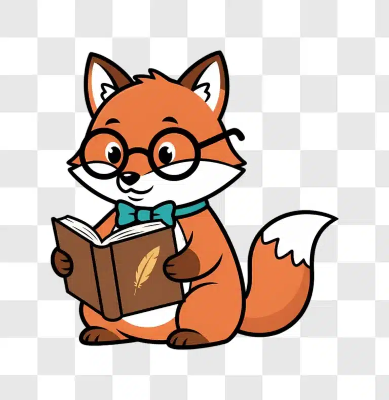cute cartoon fox wearing glasses reading a book edited