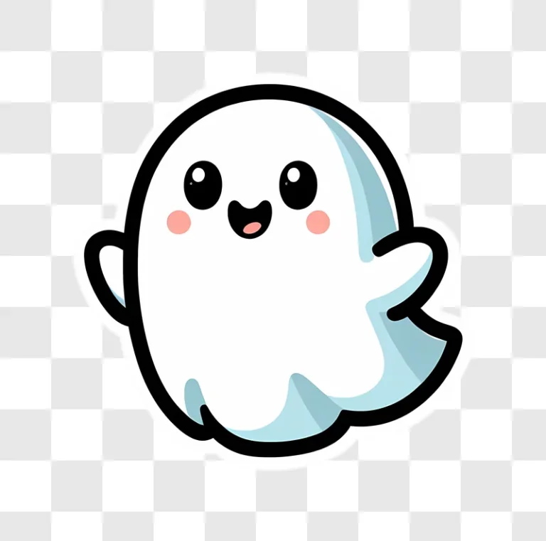 cute cartoon ghost character waving hello edited