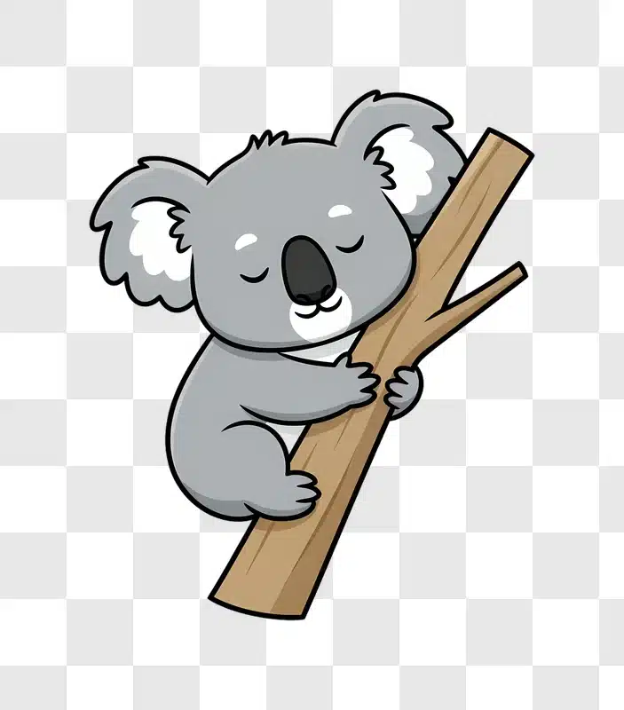 cute cartoon koala sleeping on a tree branch edited
