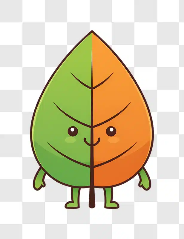 cute cartoon leaf character with green and orange halves edited