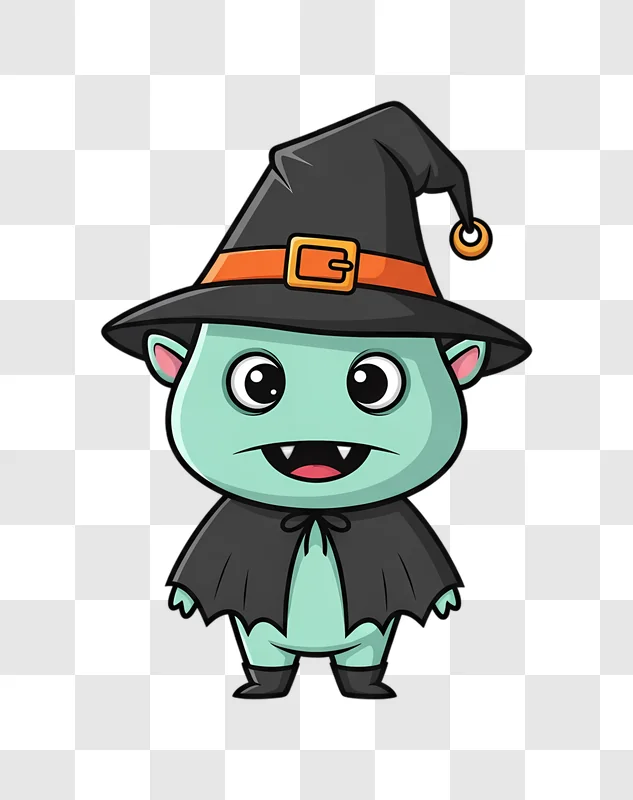 cute cartoon monster wearing a witch hat and cape edited