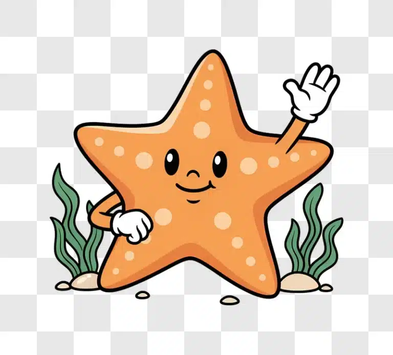cute cartoon starfish waving hello underwater with seaweed edited