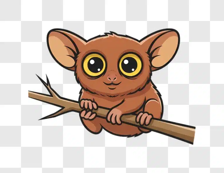 cute cartoon tarsier monkey clinging to a branch edited