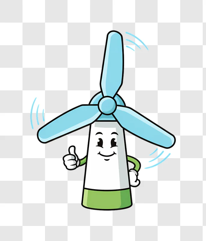 cute cartoon wind turbine character giving a thumbs up edited