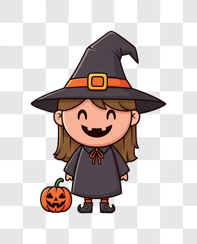 cute cartoon witch with pumpkin for halloween celebration edited
