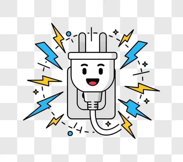 cute electrical plug character with lightning bolts energy concept edited