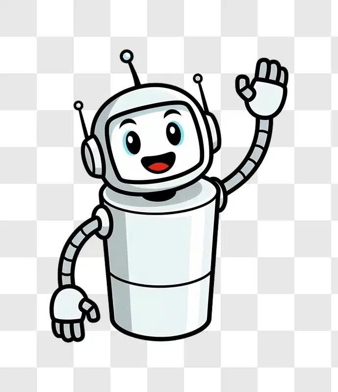 cute robot waving hello with a friendly smile and antennae edited