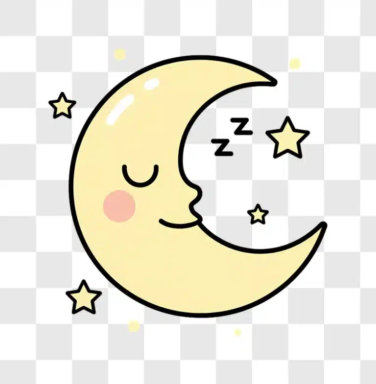 cute sleeping moon with stars cartoon illustration edited