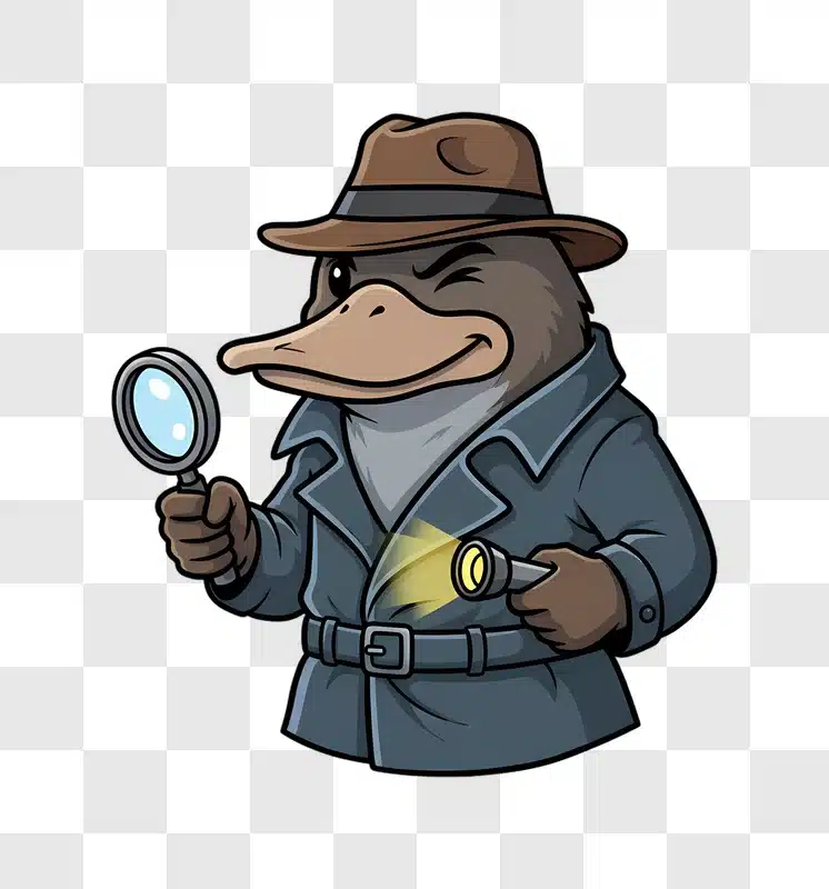 detective platypus with magnifying glass and flashlight investigating edited