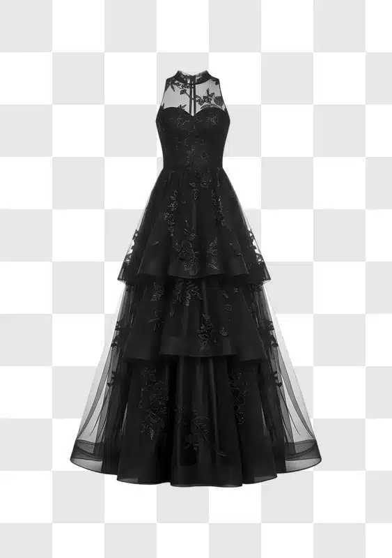elegant black tiered lace evening gown edited