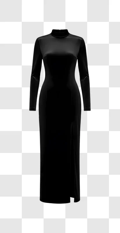 elegant black velvet high neck long sleeve maxi dress edited