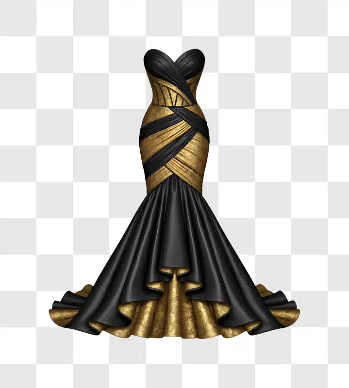 elegant black and gold mermaid gown illustration edited