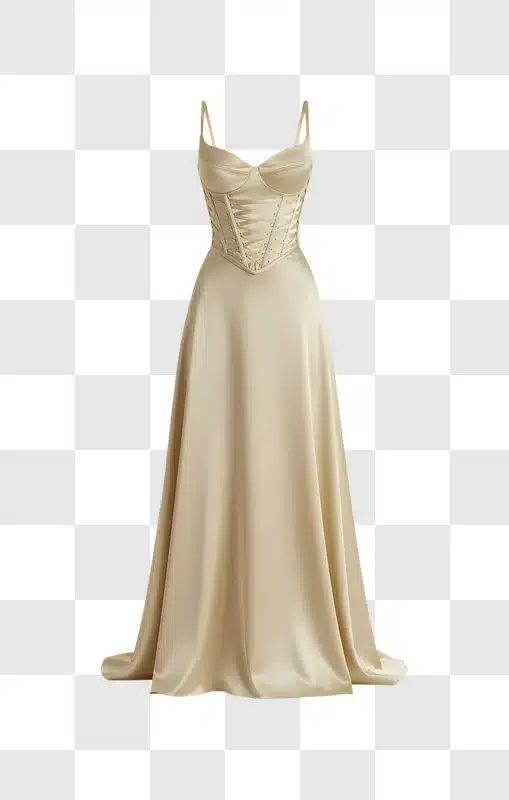 elegant champagne corset maxi dress edited