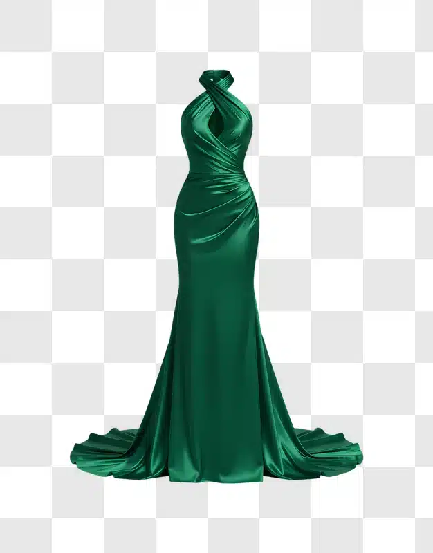 elegant emerald green halter neck mermaid gown with train edited