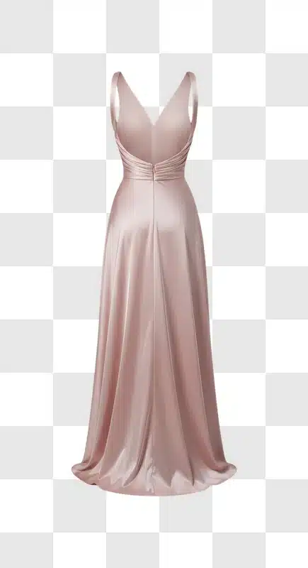 elegant pink satin evening gown back view edited