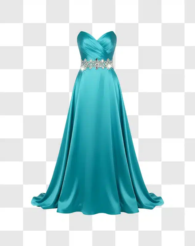 elegant teal strapless gown with embellished waist edited