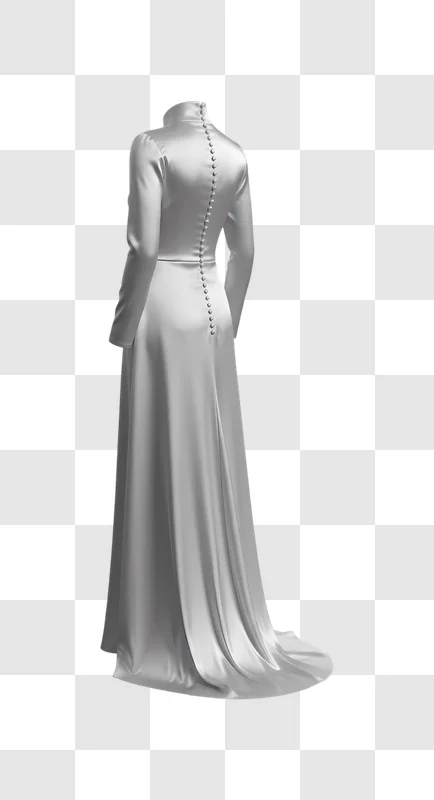 elegant white satin wedding dress with long train and button detail edited