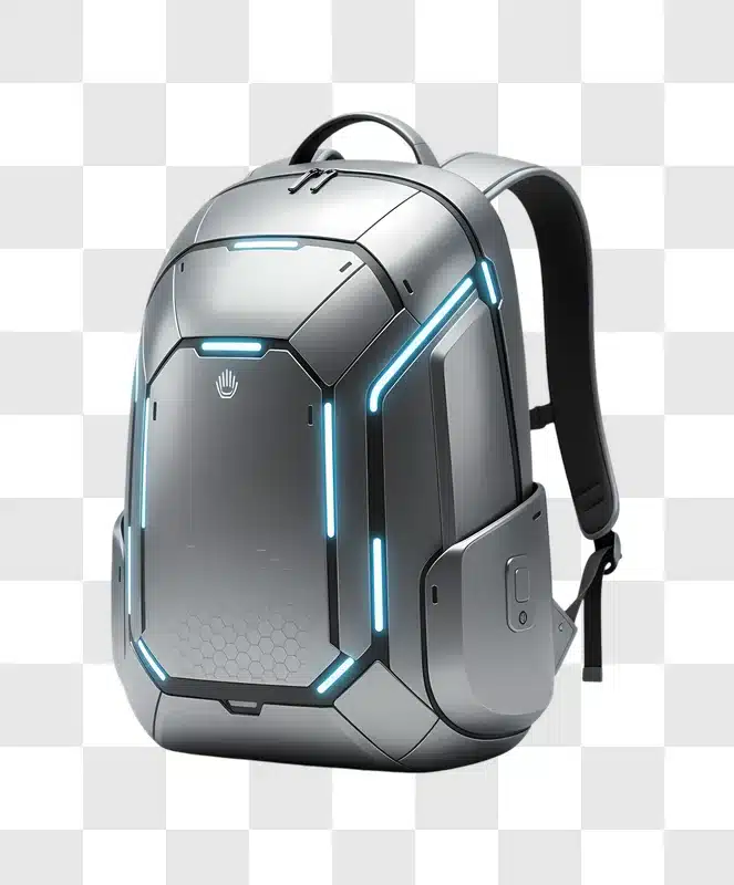 futuristic cyberpunk backpack with neon blue lights edited
