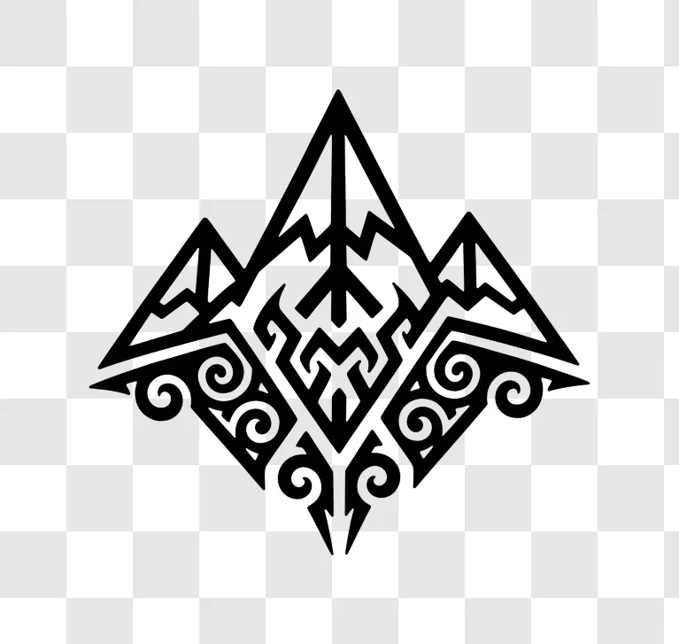geometric mountain symbol with intricate patterns and swirls edited