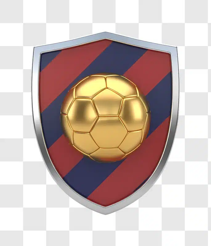golden soccer ball emblem on red blue shield edited