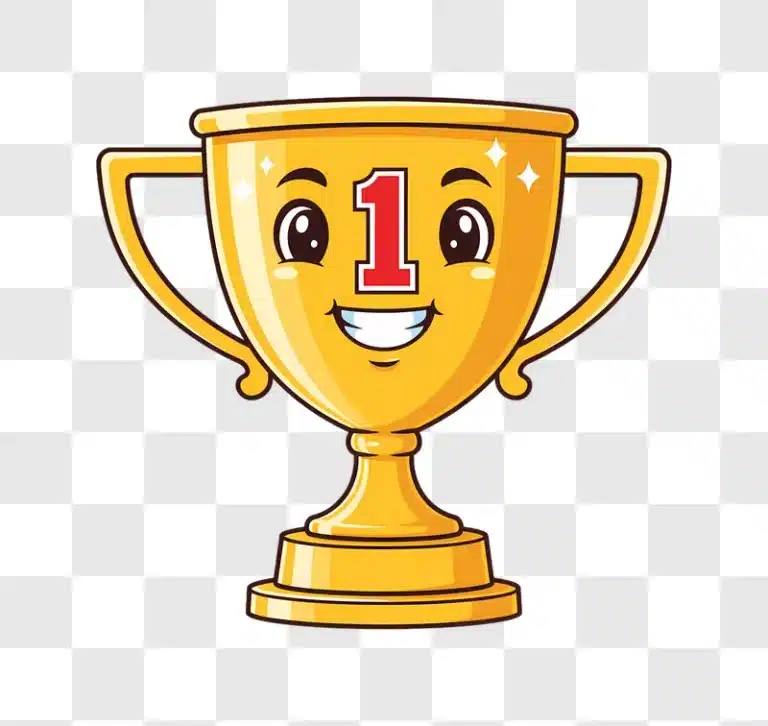 golden trophy with a happy face and number one edited