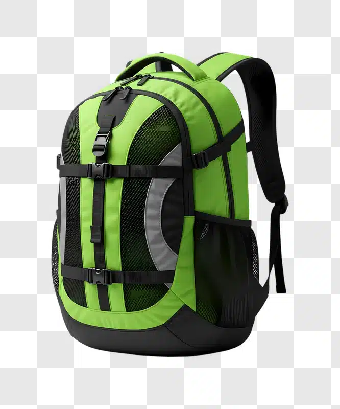 green and black hiking backpack with straps and pockets edited