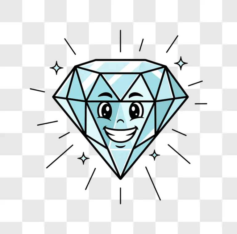 happy cartoon diamond character sparkling brightly edited